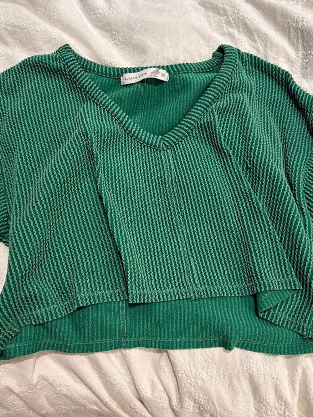 Altar'd State Waffle Knit V-Neck Crop Top Green